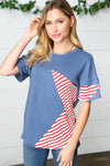 Red Striped Star Detail French Terry Patriotic Top