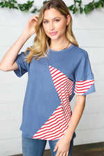 Red Striped Star Detail French Terry Patriotic Top