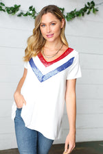 Patriotic Sequin V Neck French Terry Top