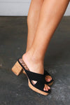 Black Chandra Faux Leather Cork Platform Sandals