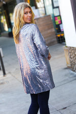 Holiday Silver Iridescent Sequin Open Lined Cardigan