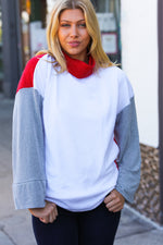 Red/White Hacci Color Block Jacquard Knit Turtleneck