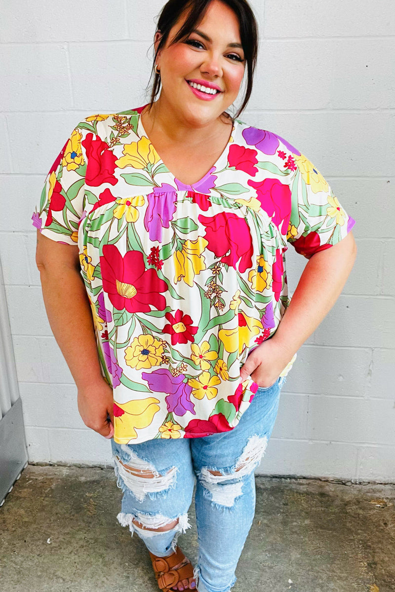 Multicolor Floral V Neck Dolman Top