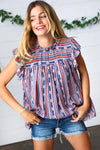 Navy & Orange Boho Stripe Flutter Sleeve Top