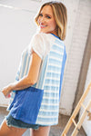 Blue Rib Terry Lace & Stripe Color Block Top