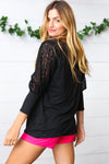 Black Lace Three Quarter Bubble Sleeve Top