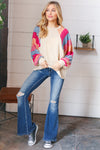 Oatmeal Brushed Hacci Multi Color Stripe Raglan Top