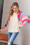 Oatmeal Brushed Hacci Multi Color Stripe Raglan Top