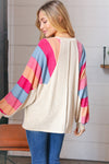 Oatmeal Brushed Hacci Multi Color Stripe Raglan Top