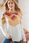 Mustard Two-Tone Chevron Stripe & Floral Patchwork Top