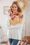 Mustard Two-Tone Chevron Stripe & Floral Patchwork Top