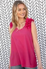 Fuchsia Frill Shoulder Sleeveless Crepe Woven Top