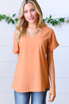 Spice Wool Dobby Rolled Sleeve V Neck Top