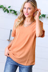 Spice Wool Dobby Rolled Sleeve V Neck Top