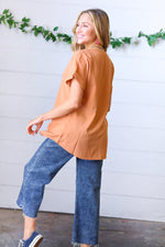 Spice Wool Dobby Rolled Sleeve V Neck Top