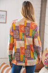 Multicolor Patchwork Button Down Terry Outseam Top