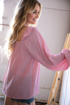 Blush Wool Dobby Halter Neck Bubble Sleeve Blouse