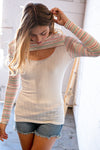 Cream Multicolor Stripe Round Neck Cut Out Top