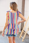 Multicolor Vertical Stripe Tie Bow Woven Top