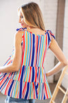 Multicolor Vertical Stripe Tie Bow Woven Top