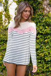 Ivory Multi Stripe Eyelet Chevron Color Block Top