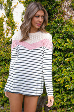 Ivory Multi Stripe Eyelet Chevron Color Block Top