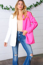 Fuchsia & Cream Silky Half & Half Buttoned Blazer