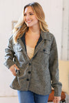 Collared Houndstooth Button Down Wool Blend Jacket