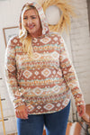 Taupe Aztec Print Lace Embellished Terry Hoodie