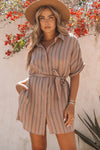 Striped Tie-Waist Shirt Dress with Pockets